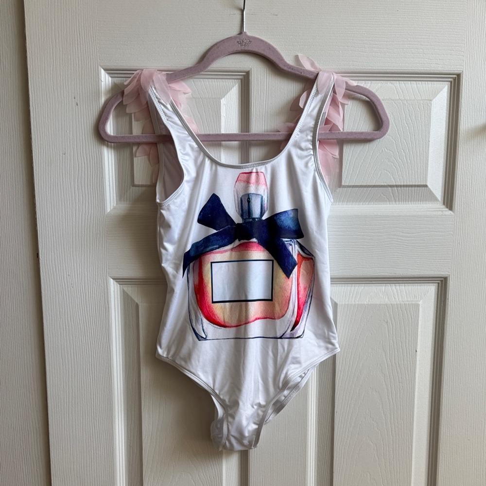 Stella Cove White One-Piece with Pink Ruffle Straps